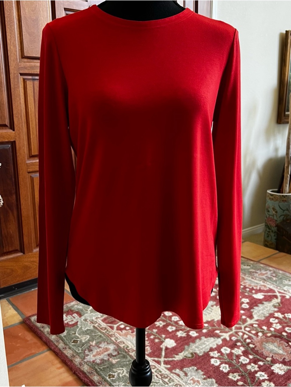 Eileen Fisher Top Women’s S Poppy Long Sleeve Rayon Lycra Round Neck Tunic USA